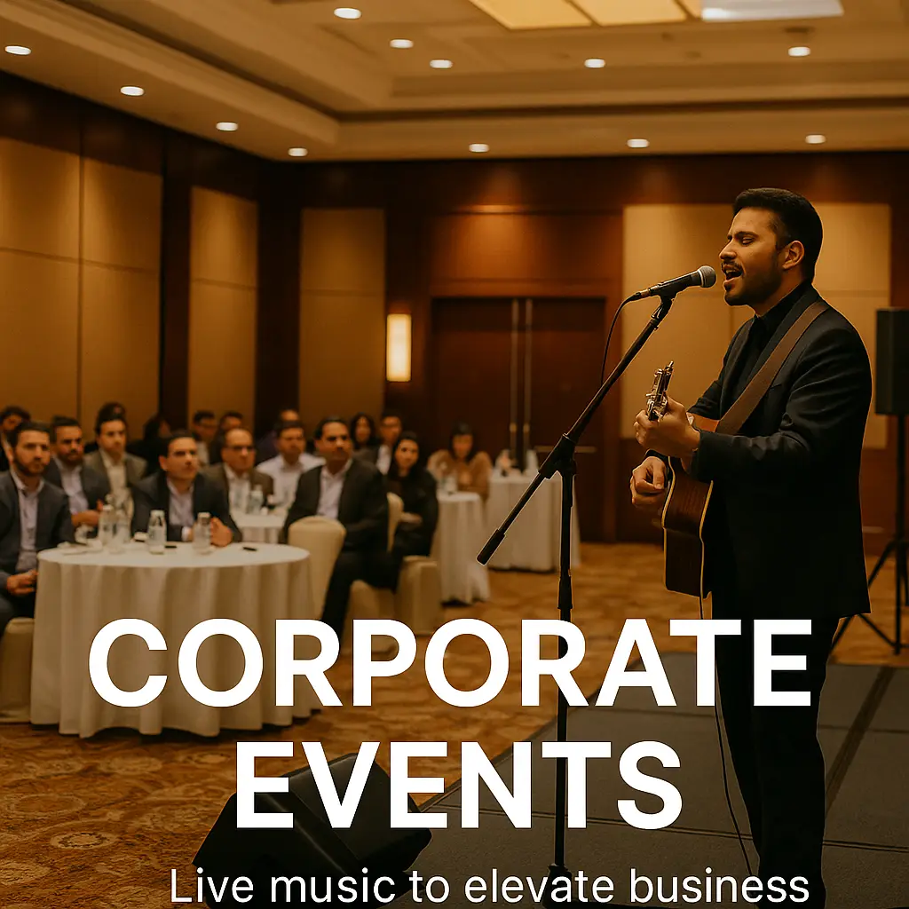 Devashish live singer performing Bollywood songs at a corporate event in Hyderabad with professional sound setup.