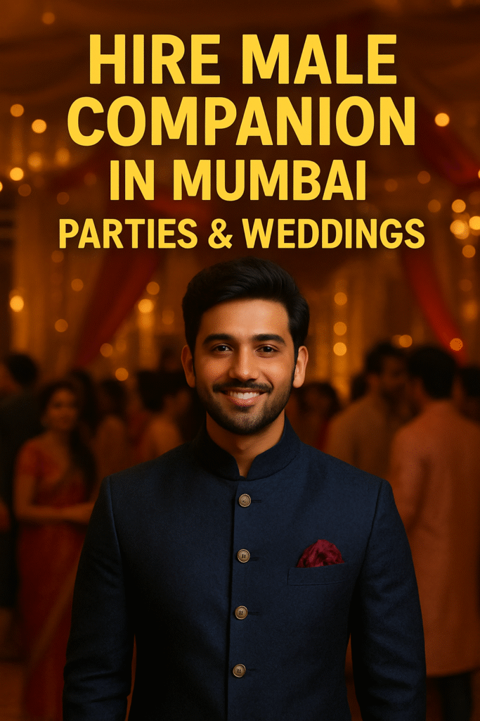 Hire a male companion in Mumbai for parties and weddings – well-dressed Indian man smiling at a festive event.