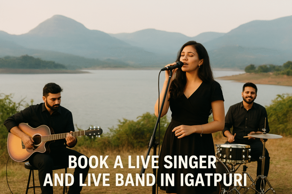 Book a Live singer and live band in Igatpuri performing on stage with instruments, lights, and an energetic audience.