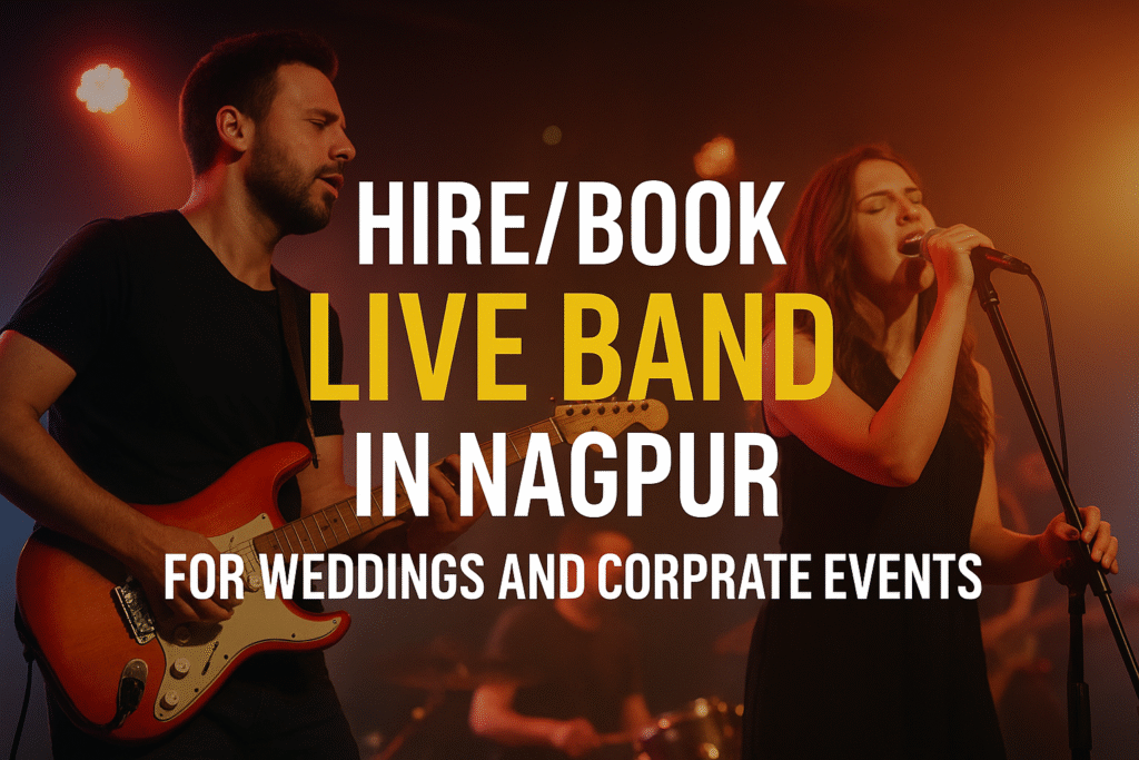Live Band in Nagpur for weddings and corporate events performing on stage with guitarist and singer.
