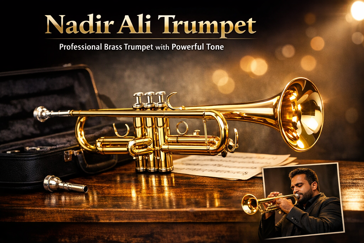 Nadir Ali trumpet professional brass instrument with powerful tone and polished finish