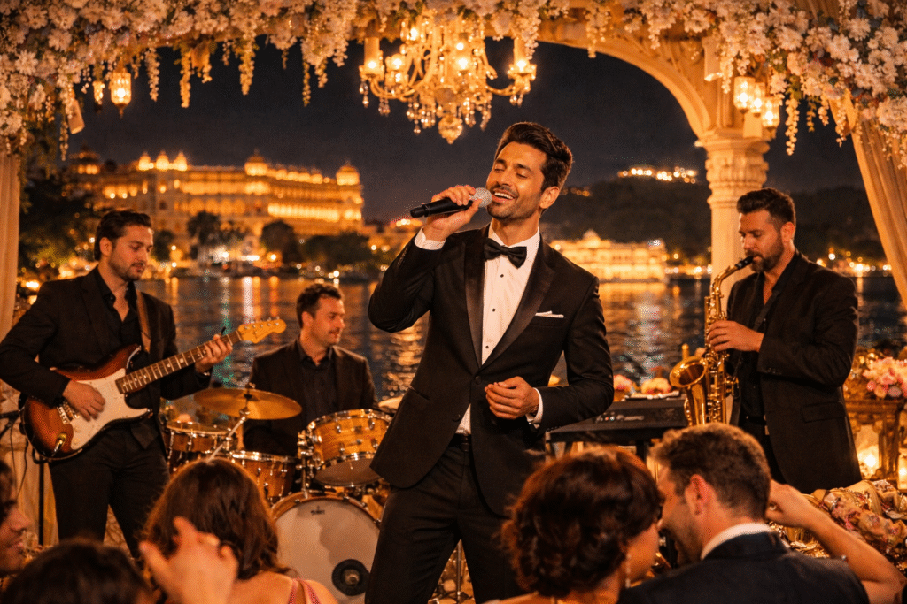 live singer and live band for weddings in Udaipur performing at a destination wedding celebration
